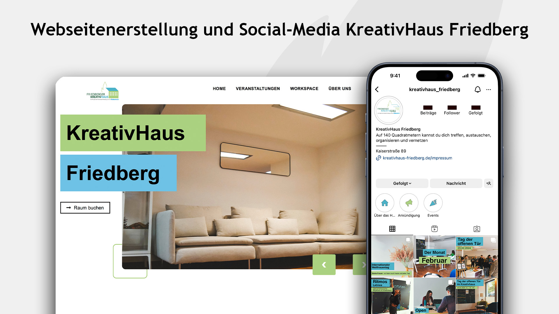 Mehr über den Artikel erfahren Webdesign und Social-Media für das KreativHaus Friedberg